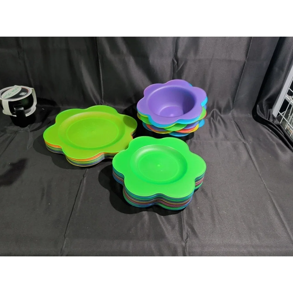 Vibrant VTG Y2K Lot Of 28 Colorful Bowls And Plate Flower Shaped Serving Sets